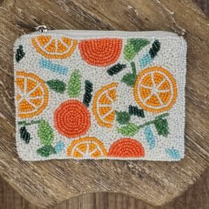 Orange Citrus Fun Beaded Coin Purse Wallet Travel Pouch Womens Accessories